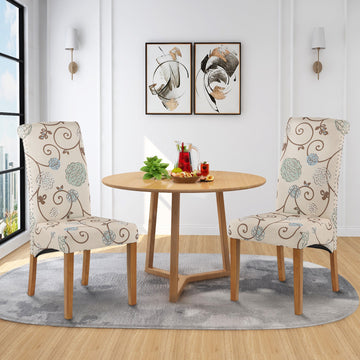 Clihome® | Fabric Padded Side Chair Dining Chair with Solid Wood Legs Set of 2, Floral