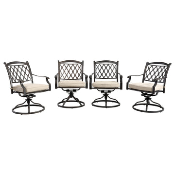 Set of 4 Cast Aluminum Diamond-Mesh Arcuated Backrest Swivel Chairs Beige