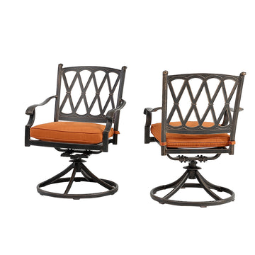 Set of 2 Cast Aluminum Direct-Net Backrest Swivel Chairs Orange