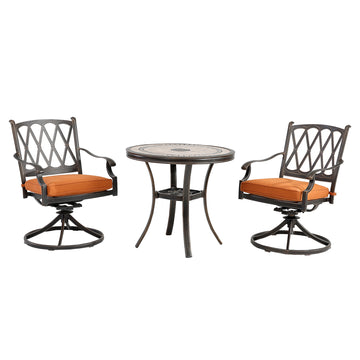 3-piece cast aluminum dining chair set Tile-Top Dining Table and mesh-back  swivel chair