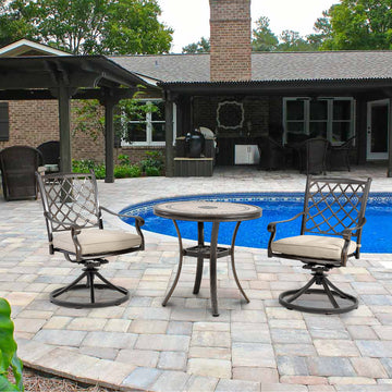 3-piece cast aluminum dining chair set Tile-Top Dining Table and mesh-back  swivel chair