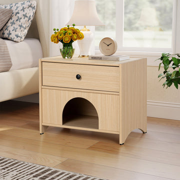 22 in. Natural Wood Accent Cabinet with Drawer, Storage Shelf and Pet Hideaway