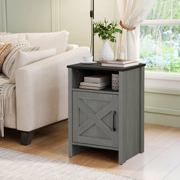 16 in. W Gray Rectangular Engineered Wood Side End Table with Integrated Cable Management