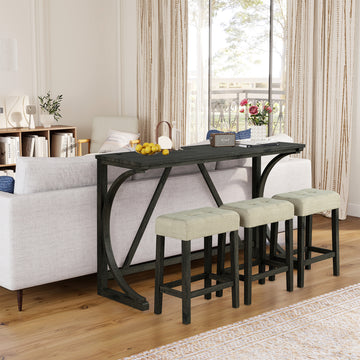 Black 4-Piece 36 in. H Bar Table Set with 3-Stools and USB Charging Portsand USB Charging Ports