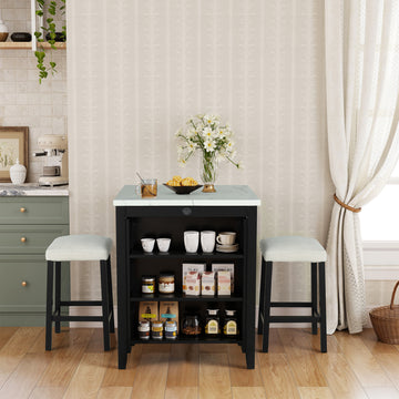 Black 3-Piece 36 in. H Bar Table Set with 2 Stools and USB-A and USB-C Charging Portsand USB-A and USB-C Charging Ports