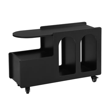 Clihome Mobile End Table with lockable wheels, Cream Style Side Table with Storage Drawer, 11.8inch Narrow Nightstand with Multi-layer Storage, Living Room, Black