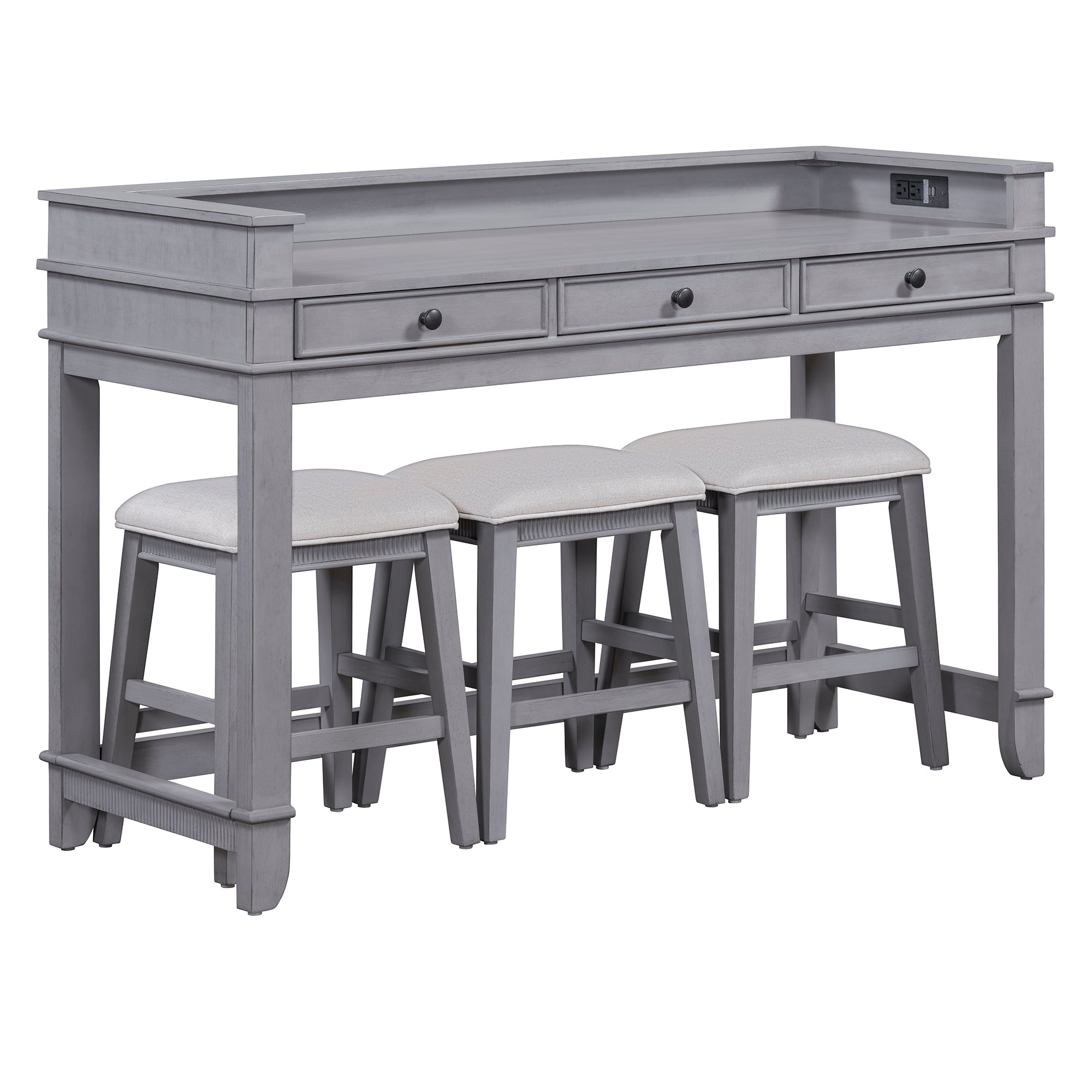 4-Piece Dining Table Set for 3, Retro Kitchen Table and Chairs Set with 3 Storage Drawers, Ideal for Small Spaces (Gray)