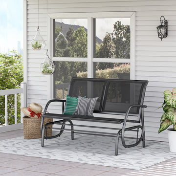 2-Person Outdoor Glider Bench, Patio Double Swing Rocking Chair Loveseat w/ Powder Coated Steel Frame, Grey
