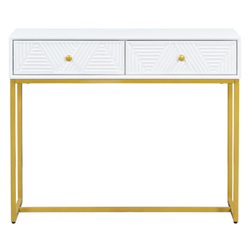 Clihome Console Table Entryway Table, Modern Sleek Console Table with Storage, Narrow Console Table with Two Drawers with Stripe Design for Living Room Hallway Entryway, White