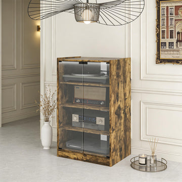 4-Tier Media Storage Cabinet, Audio Rack with Tempered Glass Doors - Adjustable Shelves