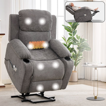 Infinite Position Single Motor Up to 350 LBS Power Lift Recliner Chair for Elderly,Heavy Duty Motion Mechanism with 8-Point Vibration Massage,Grey