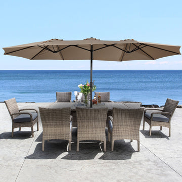 15 ft. Steel Patio Umbrella, with Base and Sandbags, Weather-Resistant£¬Tan