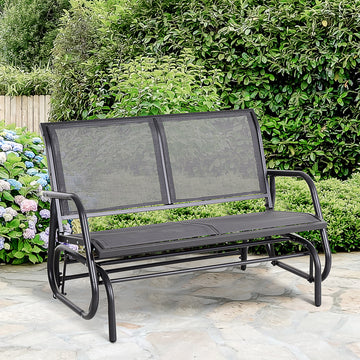 2-Person Outdoor Glider Bench, Patio Double Swing Rocking Chair Loveseat w/ Powder Coated Steel Frame, Black