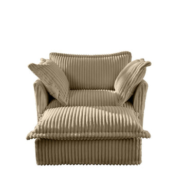 Upholstered Slipcovered Armchair with Ottoman, Deep Seat Armchair W/ Wide Ottoman for Living Room, Armchair Sets with Large Soft Pillows(Set of 2)