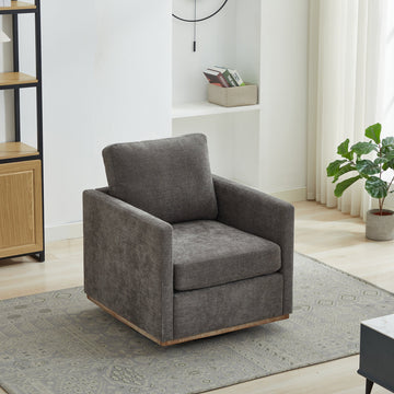 Square Swivel Accent Chair, Chenille Upholstered Leisure Chair, 360¡ã Rotation Comfy Armchair, Charcoal
