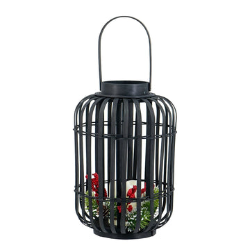 9.3x9.3x13.8''-Black-Bamboo-Lantern-with-White-LED-Candle