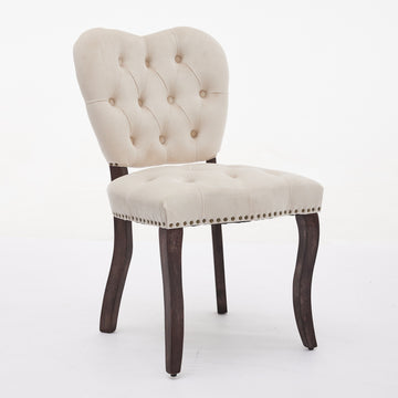 French Vintage Tufted Upholstered Fabric Dining Chair,Set of 2,Beige/Black/Blue