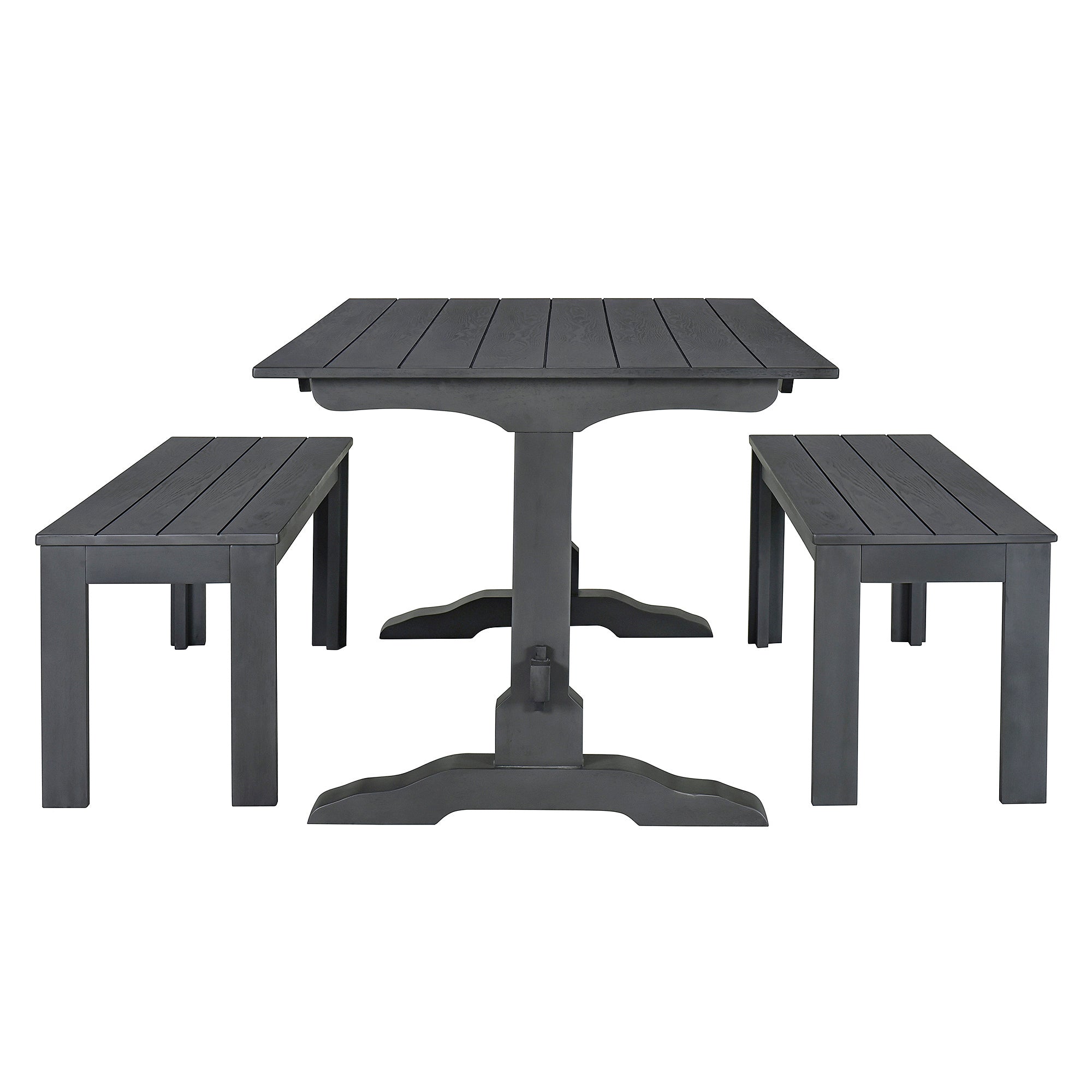 3-Piece Retro Dining Set, Rectangular Trestle Table and 2 Wood Benches for 4 People for Dining Room and Kitchen (Grey)