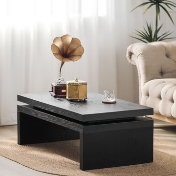 Modern Coffee Table, Black Wooden Coffee Table, Rectangle Cocktail Tea Table for Living Room, 47.6