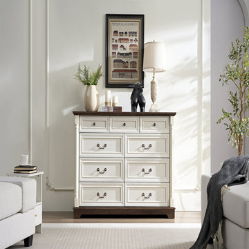 9 Drawer Dresser Chest with Wooden Base, Wooden Rustic Rustic Chest of Drawers, Storage Dresser
