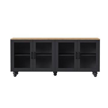 Clihome Farmhouse TV Stand with Tempered Glass Doors for TVs Up to 70