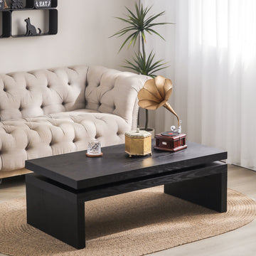 Modern Coffee Table, Black Wooden Coffee Table, Rectangle Cocktail Tea Table for Living Room, 47.6