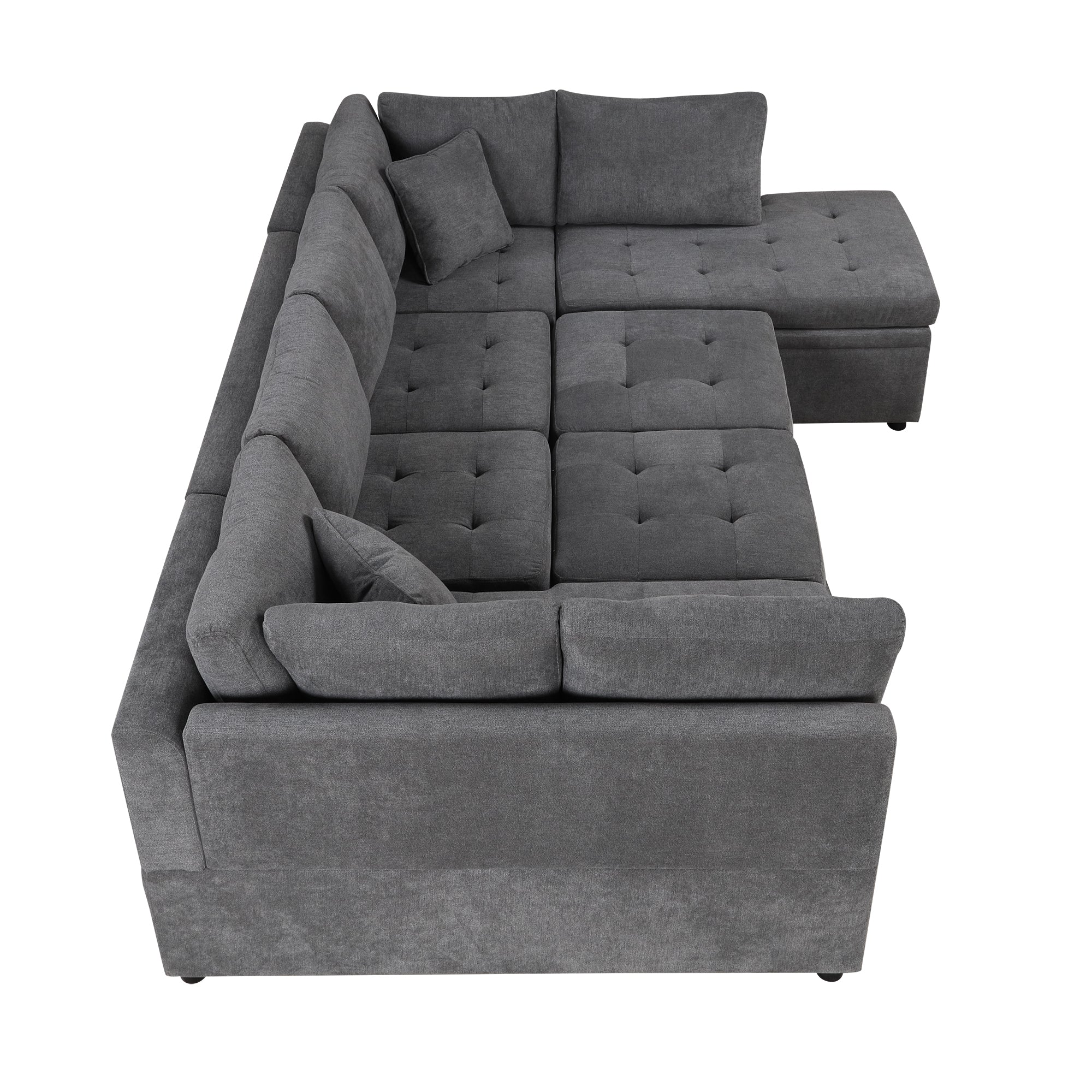 117.3" Oversized Sectional Sofa U- shaped Sofa Couch Pull-out Sofa Bed with Two Throw Pillows for Living Room, Gray/Beige