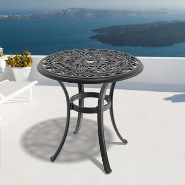 Clihome 26.77-inch Cast Aluminum Patio Dining Table With Black Frame and Umbrella Hole