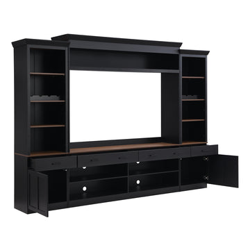 Farmhouse 4-Piece Entertainment Wall Unit Set with Bookshelf for TVs Up to 70
