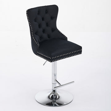 Thick Chrome Swivel Velvet Barstools,Adjustable 25-33