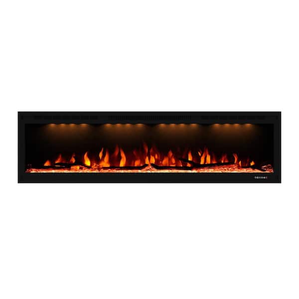 60 in. LED Electric Wall-Mounted and Recessed Installation Fireplace Insert with Remote Control