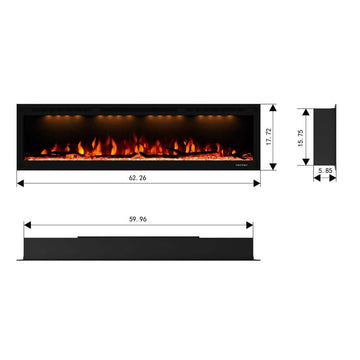 60 in. LED Electric Wall-Mounted and Recessed Installation Fireplace Insert with Remote Control