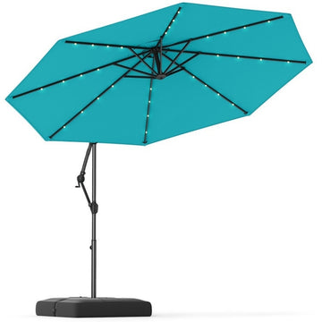 10ft Solar Offset Patio Umbrella, 32 LED Lights with Stable Base