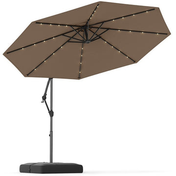 10ft Solar Offset Patio Umbrella, 32 LED Lights with Stable Base