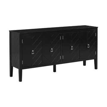 63-Inch Four-Door Sideboard - Geometric Patterned Design with Vintage Metal Handles, Narrow Entryway Table for Living Room, Foyer, and Hallway