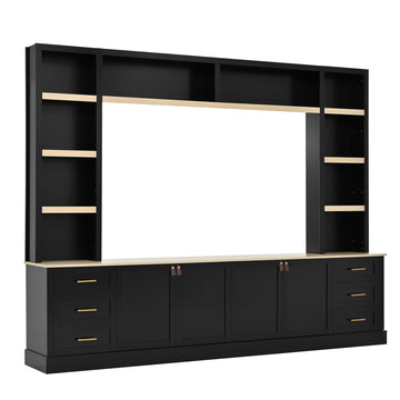 Farmhouse-4-Piece-Entertainment-Center-Wall-Unit-TV-Stand-with-Bookshelves-for-Living-Room
