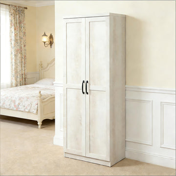 White Double Door Storage Cabinet, 23.5¡± Kitchen Cabinet with Adjustable Shelves