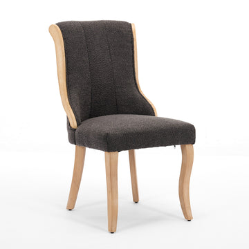 Snow Velvet Dining Chairs, Mid-Century Style with Curved Wood Trim & Sculpted Legs, Upholstered Comfort for Dining/Lounge, Accent Seating with Fluffy Fabric & Sturdy Wood, Set of 2, Beige/Gray