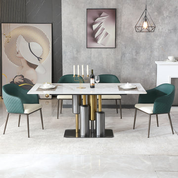 Modern Dining Table, White Dining Table Sintered Stone Dining Table Top with stainless steel base, 71 inch Modern Luxury White Rectangular Dining Table (Table Only)