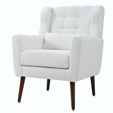 Modern Accent Chair,Teddy Fabric Living Room Chairs Comfy Reading Chair,Mid Century Accent Chair, Lounge Arm Chairs Armchair for Living Room Bedroom (White)