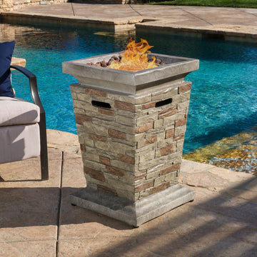 Outdoor20 Inch MGO Fire Column - 40,000 BTU, Natural Stone (Tank Inside)