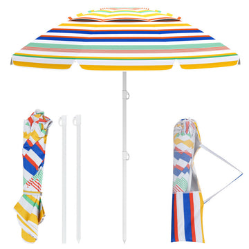 6.5 Feet Beach Umbrella with UPF 50+ Sun Protection and Push Button Tilt-Colorful