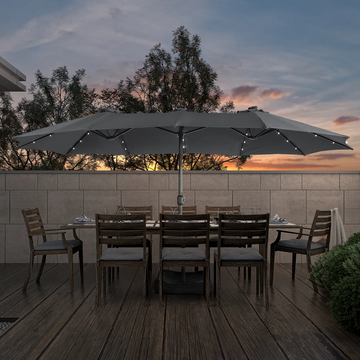 15ft patio umbrella with base included and led lights, outdoor market extra large umbrella, outdoor patio table umbrella, pool umbrella for deck, pool, garden, lawn,Dark Grey