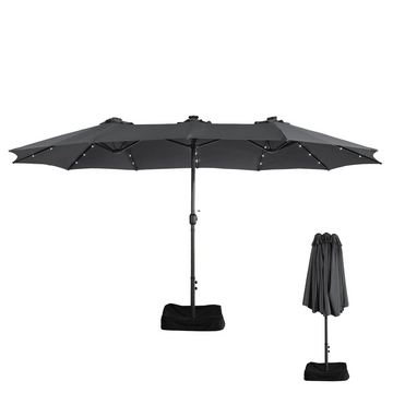 15ft patio umbrella with base included and led lights, outdoor market extra large umbrella, outdoor patio table umbrella, pool umbrella for deck, pool, garden, lawn,Dark Grey