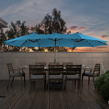 15ft patio umbrella with base included and led lights, outdoor market extra large umbrella, outdoor patio table umbrella, pool umbrella for deck, pool, garden, lawn,Turquoise