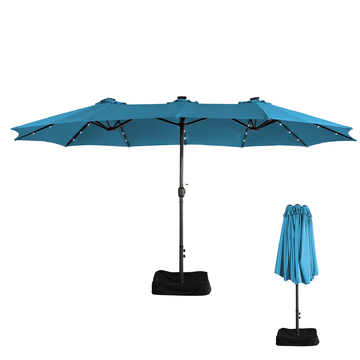 15ft patio umbrella with base included and led lights, outdoor market extra large umbrella, outdoor patio table umbrella, pool umbrella for deck, pool, garden, lawn,Turquoise