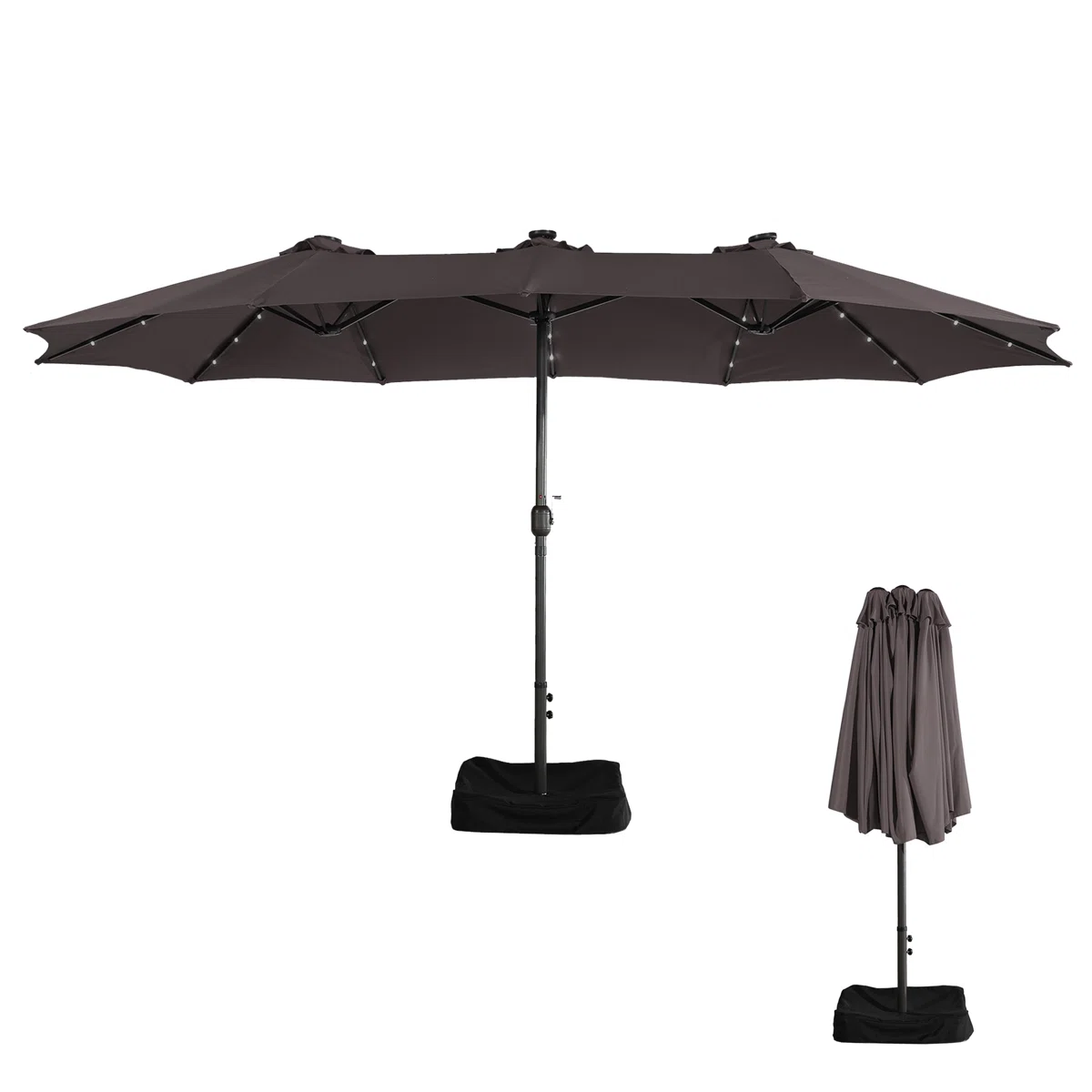 15ft patio umbrella with base included and led lights, outdoor market extra large umbrella, outdoor patio table umbrella, pool umbrella for deck, pool, garden, lawn,Coffee