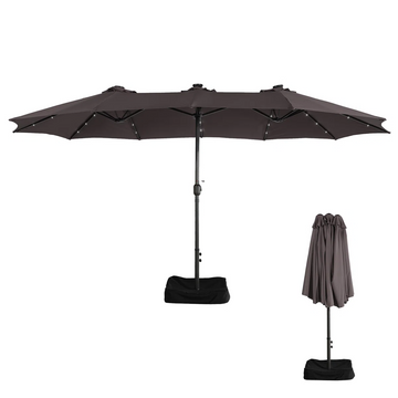 15ft patio umbrella with base included and led lights, outdoor market extra large umbrella, outdoor patio table umbrella, pool umbrella for deck, pool, garden, lawn,Coffee