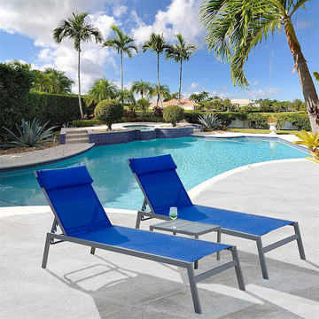 Patio Chaise Lounge Set of 3 -Piece Woven Patio Conversation Set with Blue