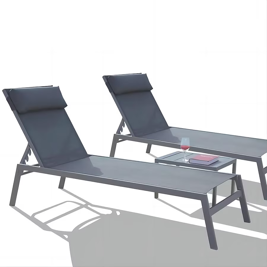 Patio Chaise Lounge Set of 3 -Piece Woven Patio Conversation Set with Gray